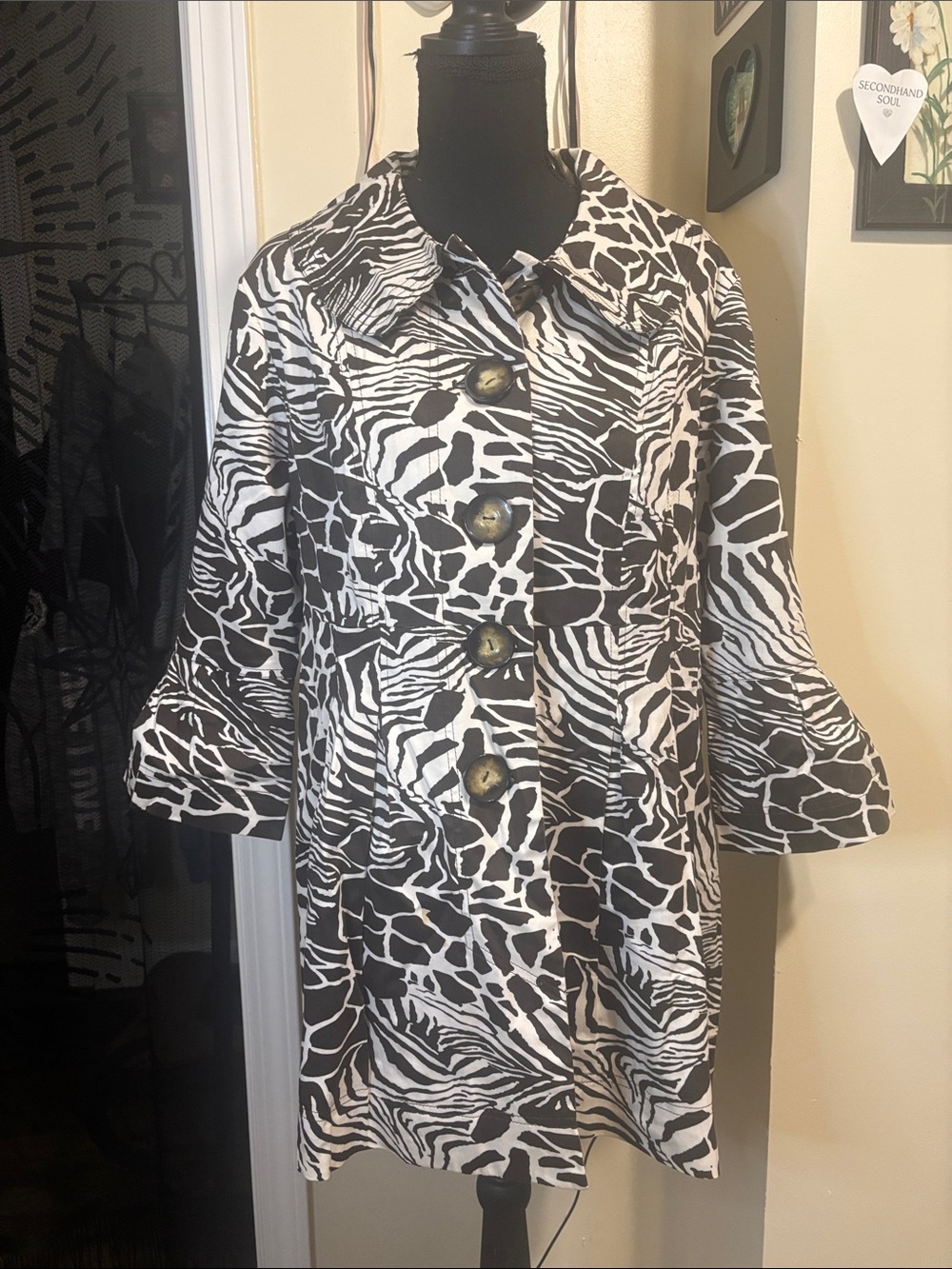 Black & White Zebra Print Button-Front Blazer Jacket